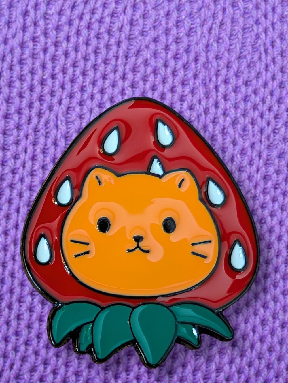 Orange Cat in a Strawberry Hat Enamel Pin